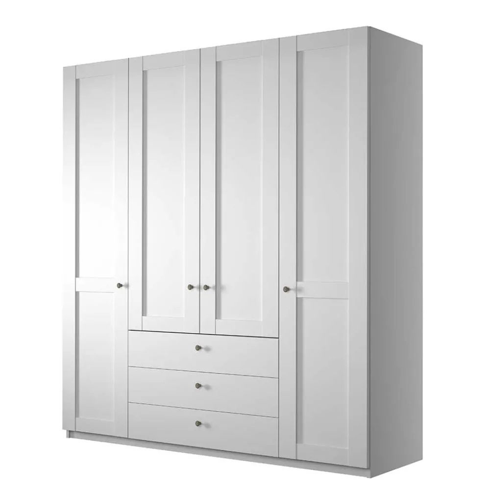 Wohnen Kleiderschränke|Kleiderschränke*Weißer Schlafzimmerschrank 4-türig & 3 Schubladen - Flinn I