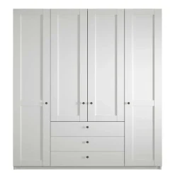 Wohnen Kleiderschränke|Kleiderschränke*Weißer Schlafzimmerschrank 4-türig & 3 Schubladen - Flinn I