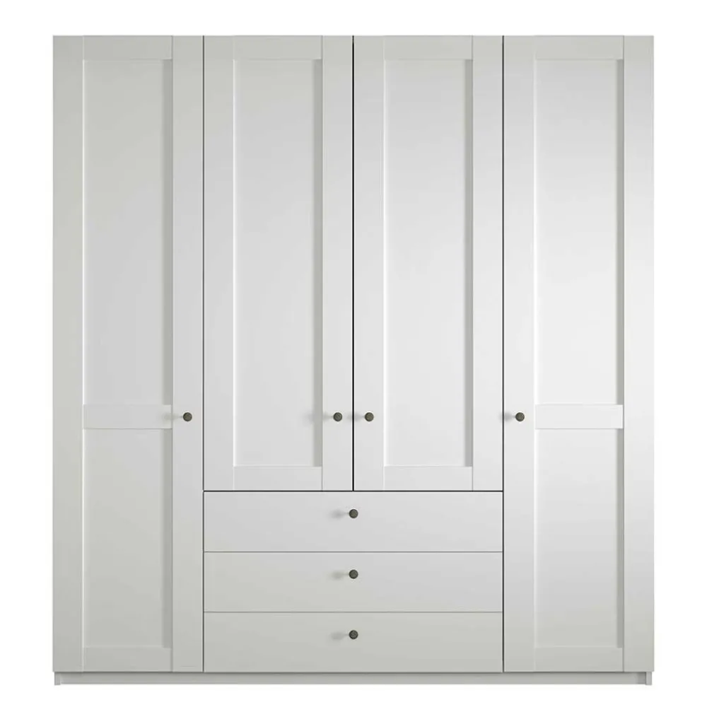 Wohnen Kleiderschränke|Kleiderschränke*Weißer Schlafzimmerschrank 4-türig & 3 Schubladen - Flinn I