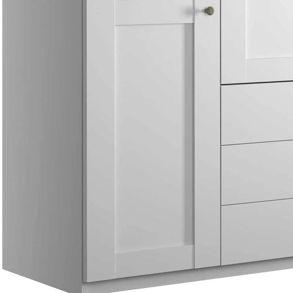 Wohnen Kleiderschränke|Kleiderschränke*Weißer Schlafzimmerschrank 4-türig & 3 Schubladen - Flinn I