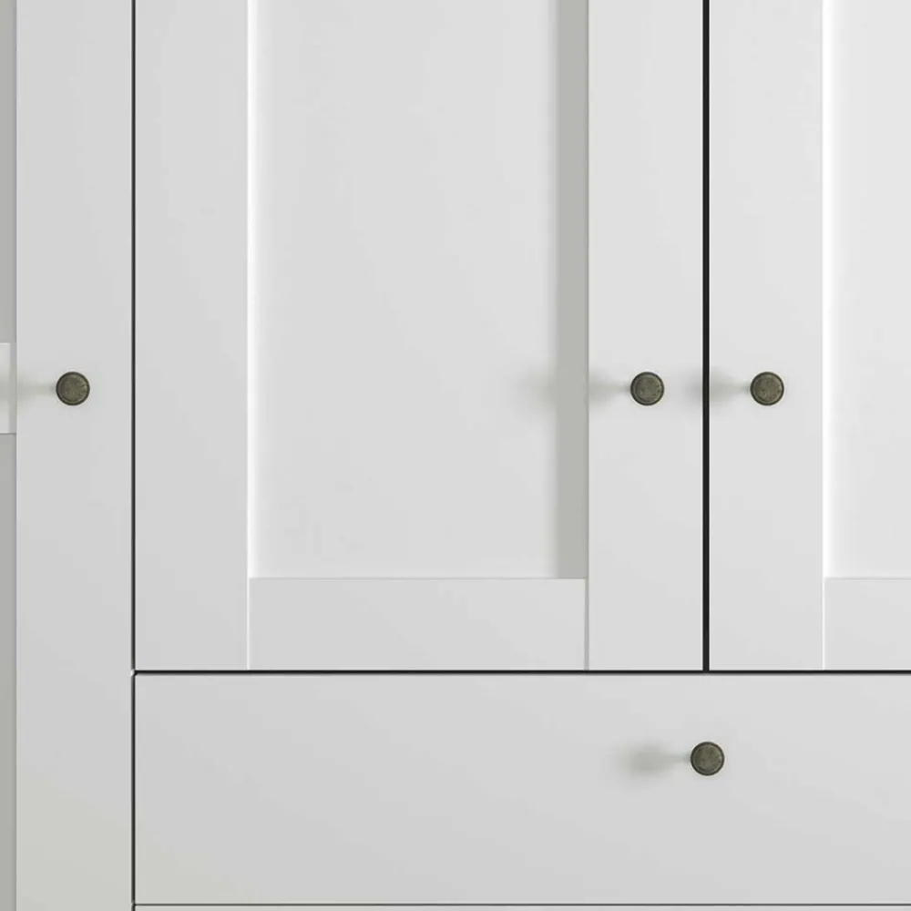 Wohnen Kleiderschränke|Kleiderschränke*Weißer Schlafzimmerschrank 4-türig & 3 Schubladen - Flinn I