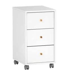Wohnen Rollcontainer*Weißer Schreibtisch-Rollcontainer mit Holzgriffen - Obtin