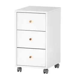 Wohnen Rollcontainer*Weißer Schreibtisch-Rollcontainer mit Holzgriffen - Obtin
