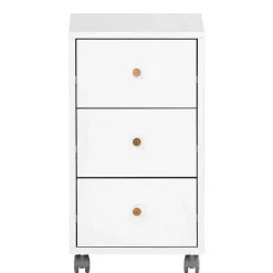 Wohnen Rollcontainer*Weißer Schreibtisch-Rollcontainer mit Holzgriffen - Obtin