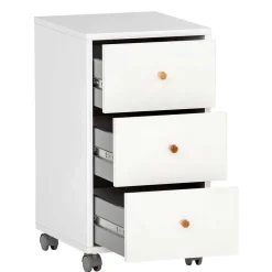 Wohnen Rollcontainer*Weißer Schreibtisch-Rollcontainer mit Holzgriffen - Obtin
