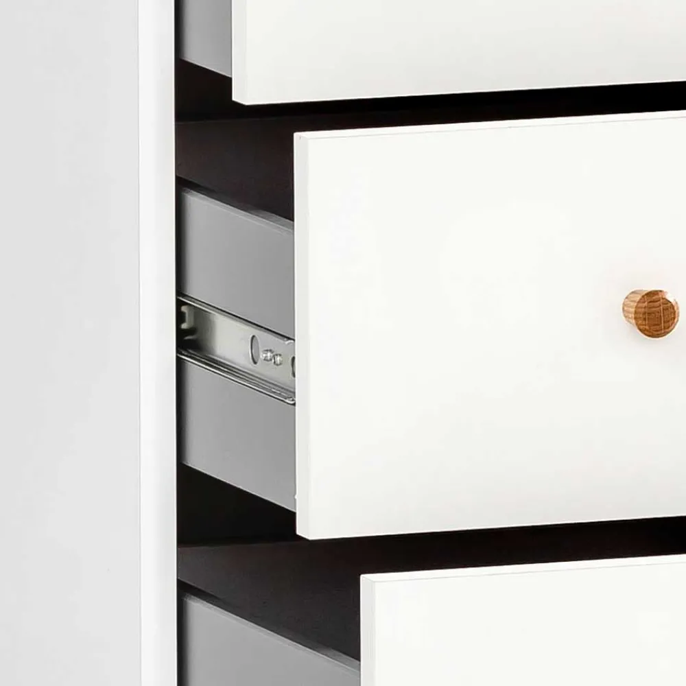 Wohnen Rollcontainer*Weißer Schreibtisch-Rollcontainer mit Holzgriffen - Obtin