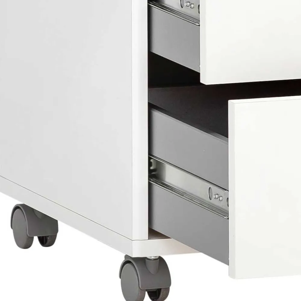 Wohnen Rollcontainer*Weißer Schreibtisch-Rollcontainer mit Holzgriffen - Obtin
