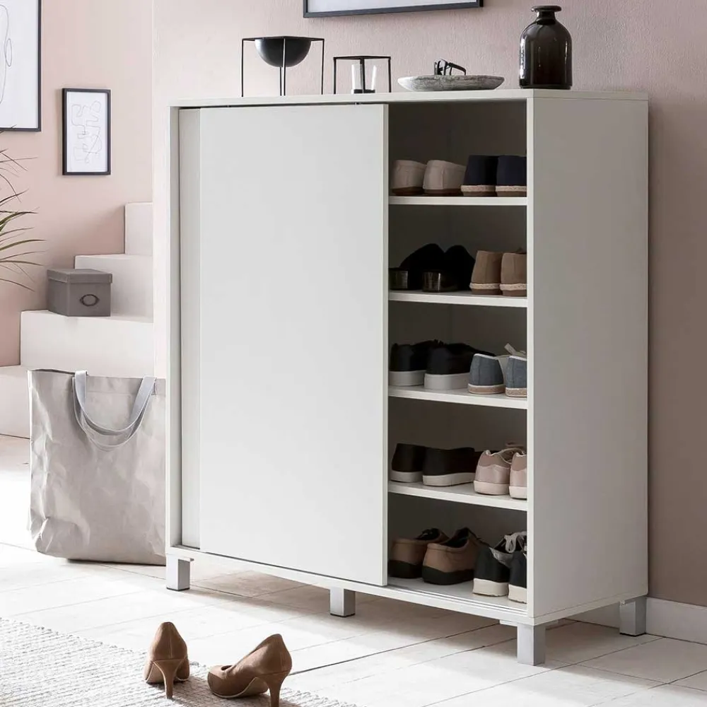 Wohnen Weißer Schuhschrank mit praktischen Schiebetüren - Hank