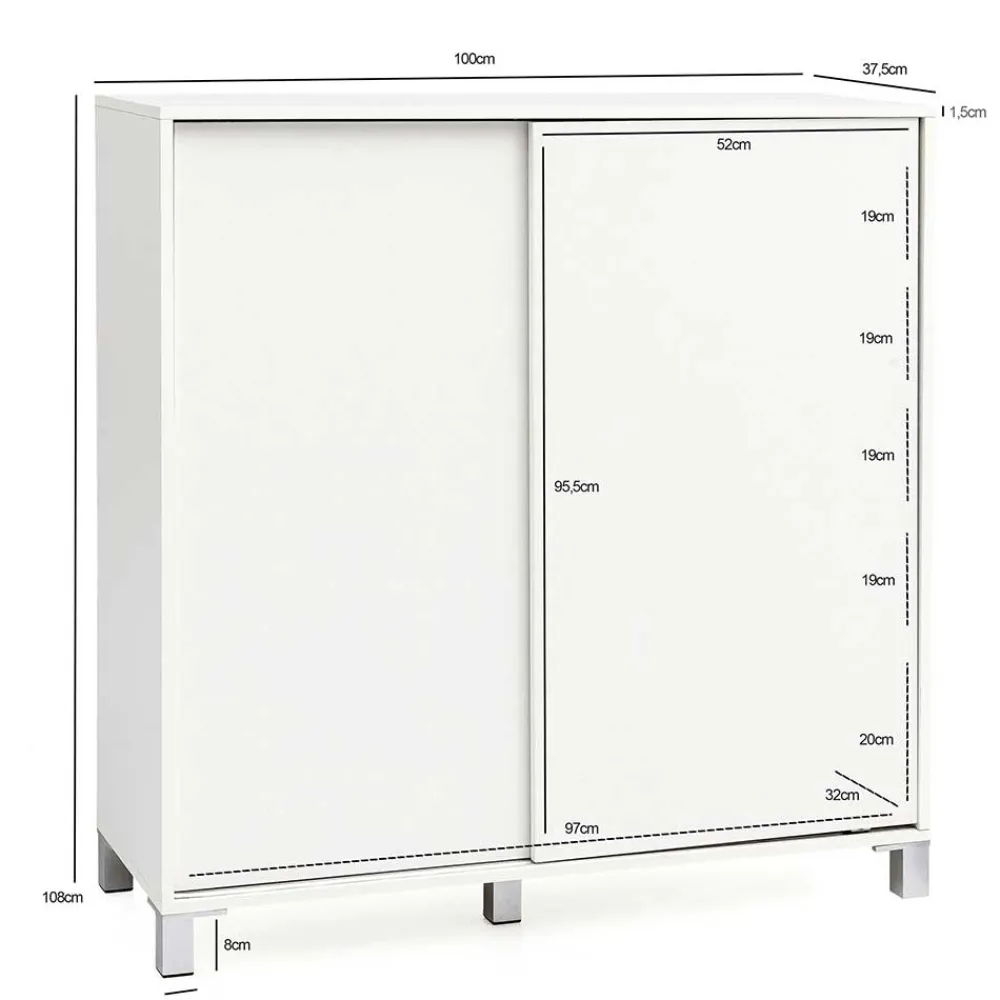 Wohnen Weißer Schuhschrank mit praktischen Schiebetüren - Hank