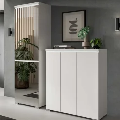 Wohnen Weißer Schuhschrank mit vier Spiegeltüren - Dany