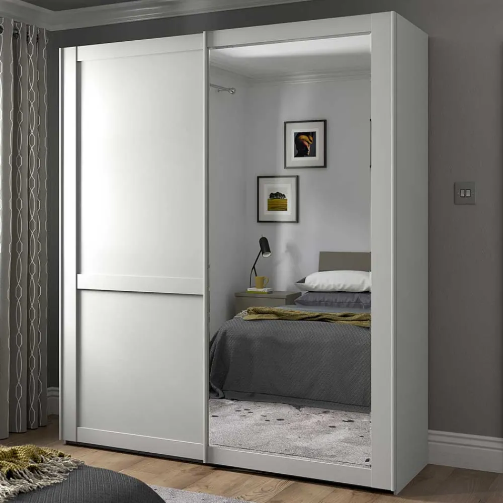 Wohnen Schränke|Kleiderschränke*Weißer Schwebetüren-Schrank mit Spiegel - Flinn