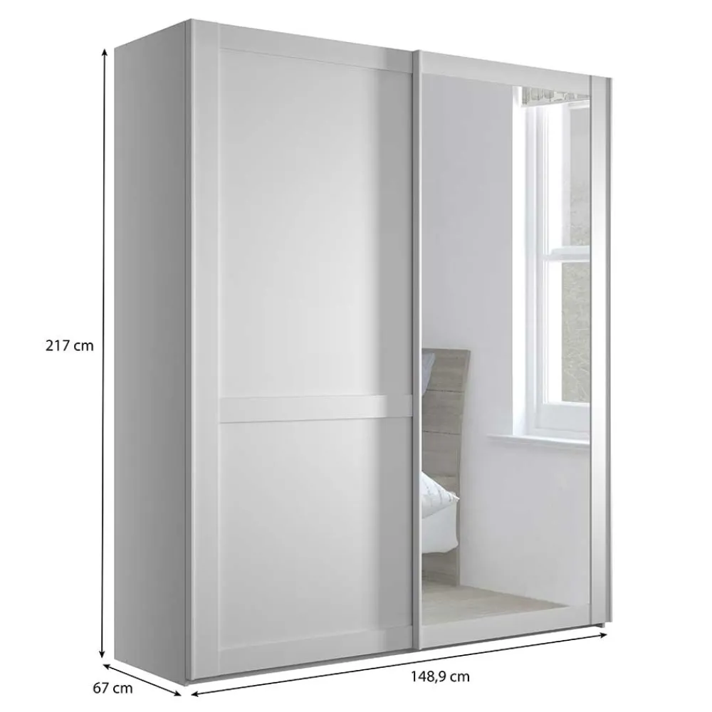 Wohnen Schränke|Kleiderschränke*Weißer Schwebetüren-Schrank mit Spiegel - Flinn