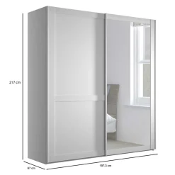 Wohnen Schränke|Kleiderschränke*Weißer Schwebetüren-Schrank mit Spiegel - Flinn