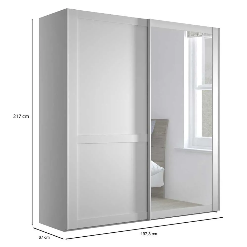 Wohnen Schränke|Kleiderschränke*Weißer Schwebetüren-Schrank mit Spiegel - Flinn