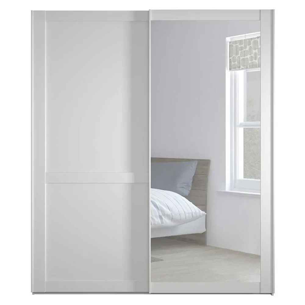 Wohnen Schränke|Kleiderschränke*Weißer Schwebetüren-Schrank mit Spiegel - Flinn