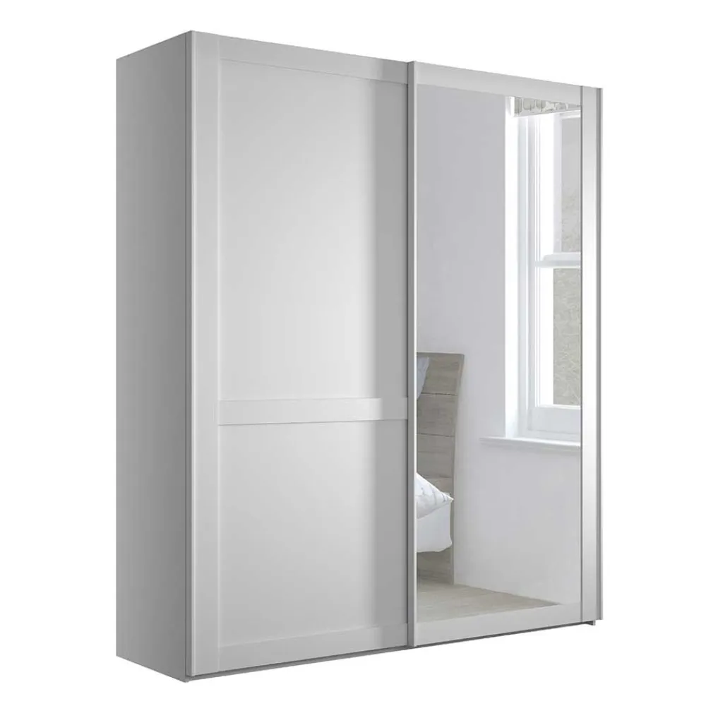Wohnen Schränke|Kleiderschränke*Weißer Schwebetüren-Schrank mit Spiegel - Flinn
