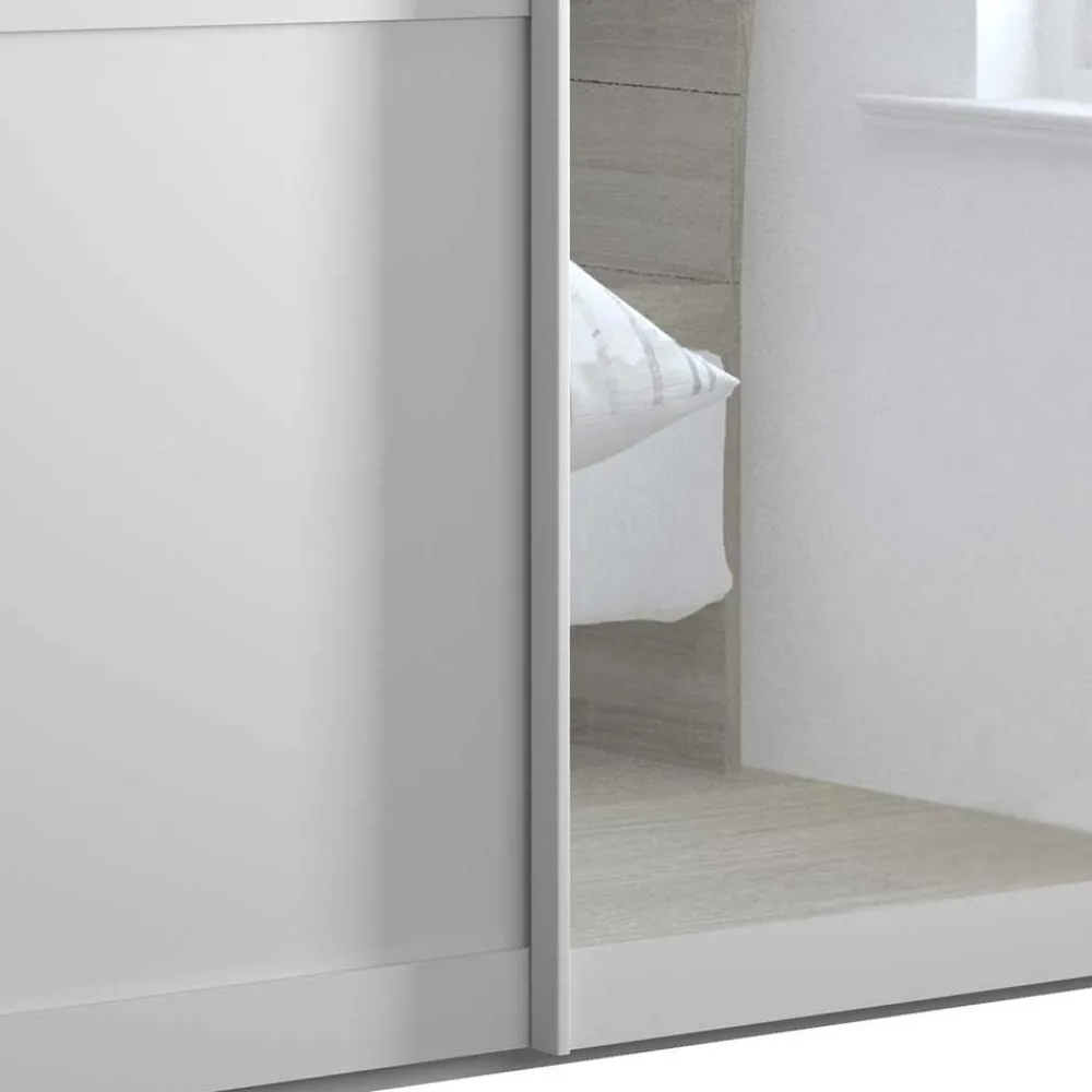Wohnen Schränke|Kleiderschränke*Weißer Schwebetüren-Schrank mit Spiegel - Flinn