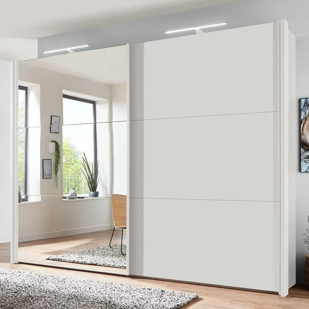 Wohnen Weißer Schwebetürenschrank mit Spiegel links - Elenya