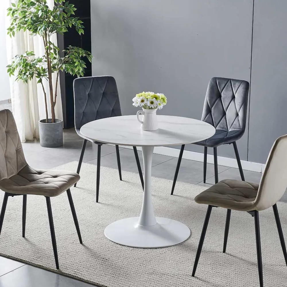 Wohnen Weißer Sinterstein Tisch mit Trompetenfuß - Glamour