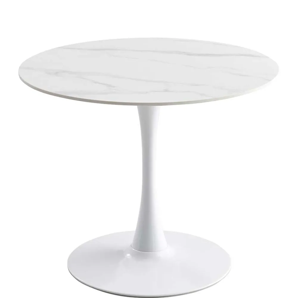 Wohnen Weißer Sinterstein Tisch mit Trompetenfuß - Glamour