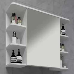 Wohnen Weißer Spiegelschrank mit seitlichen Regalen - Huanga