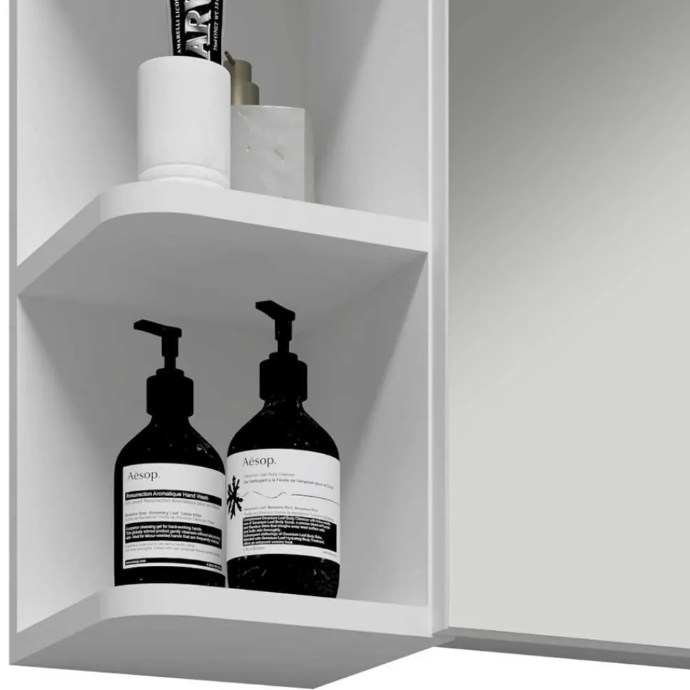 Wohnen Weißer Spiegelschrank mit seitlichen Regalen - Huanga