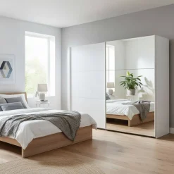 Wohnen Kleiderschränke|Kleiderschränke*Weißer 2-türiger Kleiderschrank mit Schiebetüren - Abelina