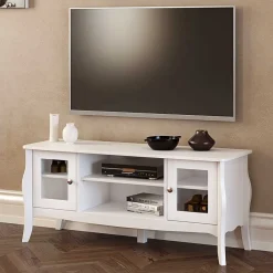 Wohnen Barock Möbel|Weiße Möbel*Weißer TV Unterschrank mit zwei Glastüren - Dosalino