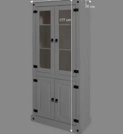 Wohnen Vitrinen|Wohnzimmer-Vitrinen*Weißer Vitrinenschrank aus Kiefer - Sergio