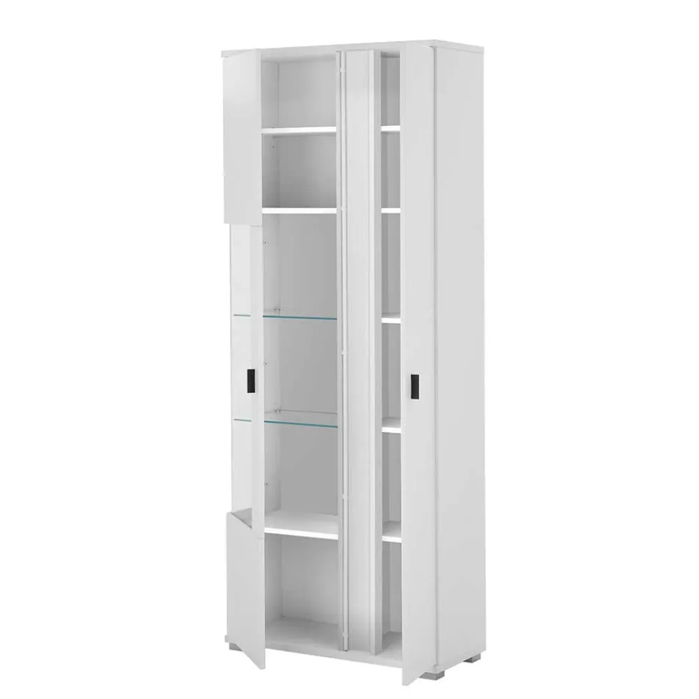 Wohnen Weißer Vitrinenschrank mit LED Beleuchtung - Tirol