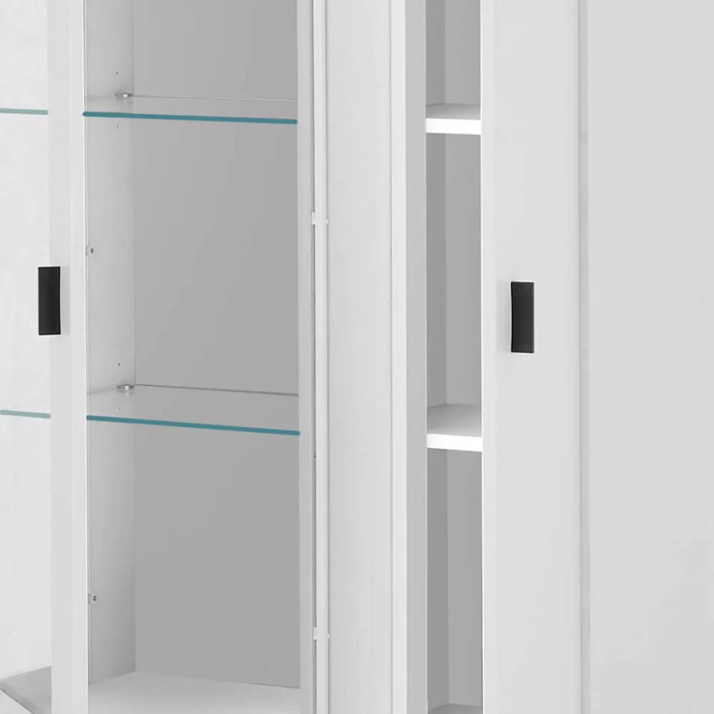 Wohnen Weißer Vitrinenschrank mit LED Beleuchtung - Tirol