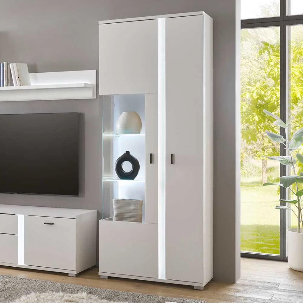 Wohnen Weißer Vitrinenschrank mit LED Beleuchtung - Tirol