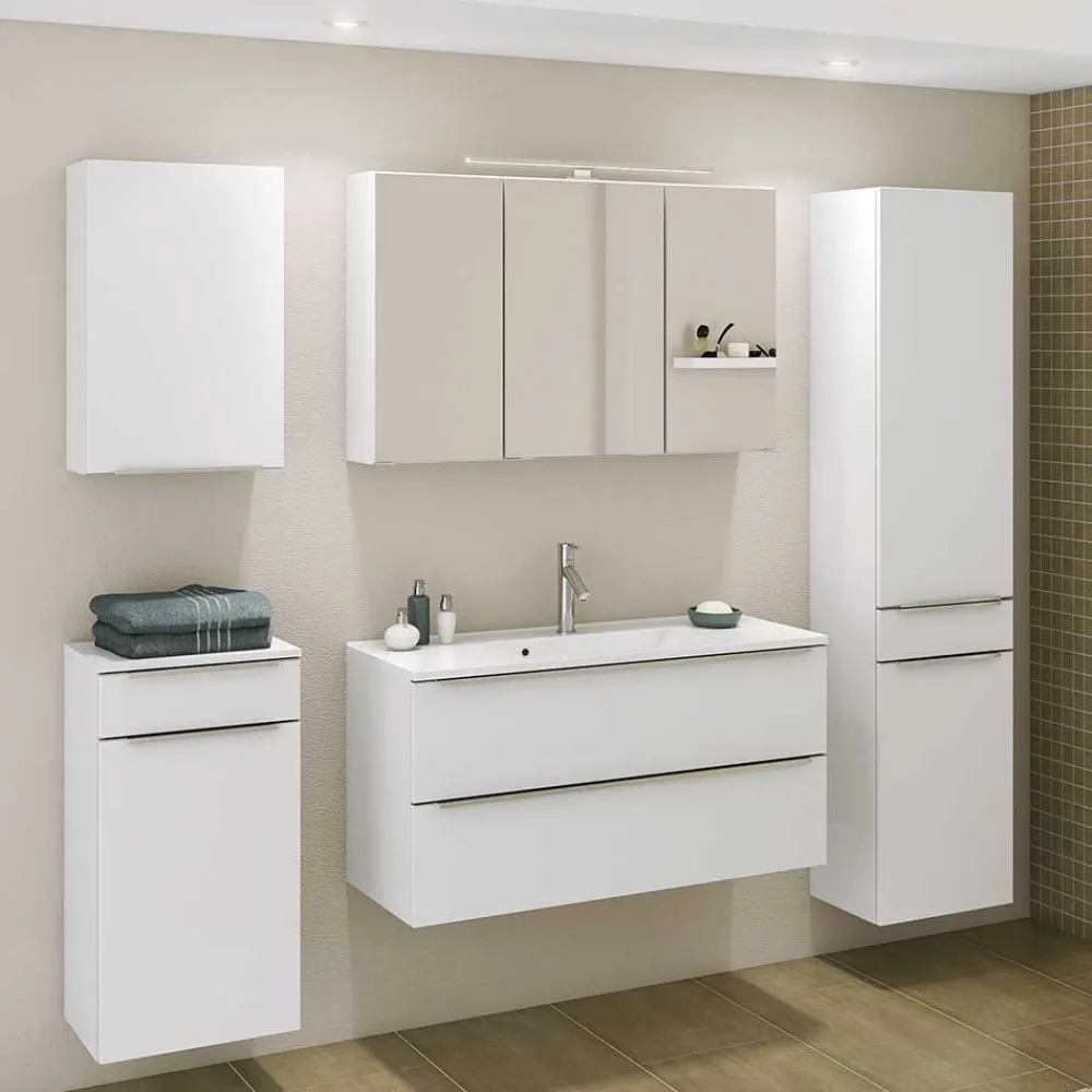Wohnen Badezimmer Komplett*Weißes Badezimmermöbel Set groß - Livendas (fünfteilig)