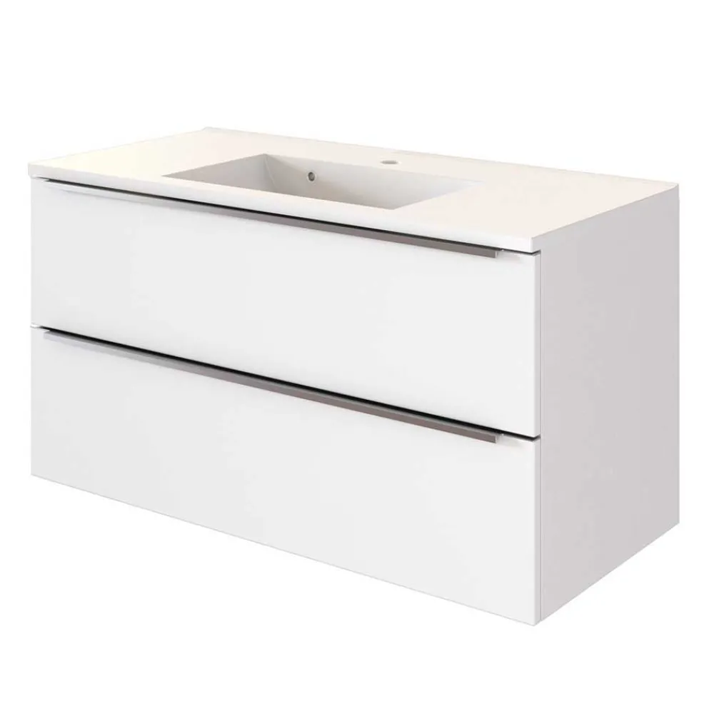 Wohnen Badezimmer Komplett*Weißes Badezimmermöbel Set groß - Livendas (fünfteilig)