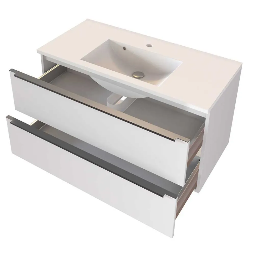 Wohnen Badezimmer Komplett*Weißes Badezimmermöbel Set groß - Livendas (fünfteilig)