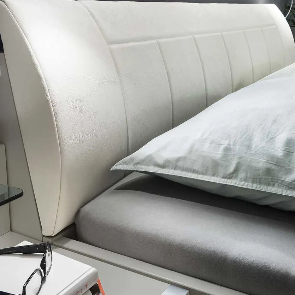 Wohnen Weißes Bett mit Kunstleder-Kopfteil - Rocca