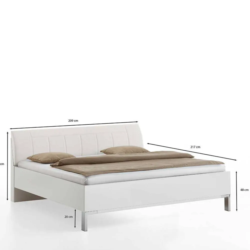 Wohnen Weißes Bett mit Kunstleder-Kopfteil - Rocca