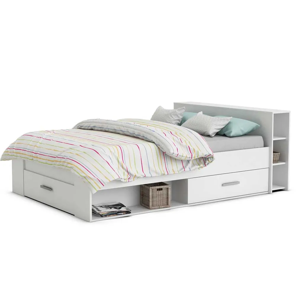 Wohnen Weißes Bett 160x200 cm mit Stauraum - Monja