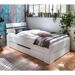 Wohnen Weißes Bettgestell aus Fichte Massivholz - Snoudy