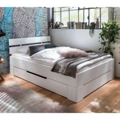 Wohnen Weißes Bettgestell aus Fichte Massivholz - Snoudy