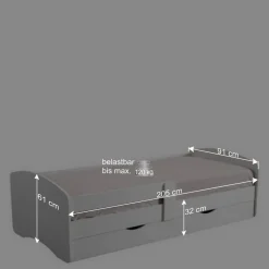 Wohnen Skandinavische Möbel|Jugendbetten*Weißes Bettgestell mit Bettschublade - Variona