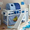 Kinder Wohnen Weißes Buchenholz Hochbett mit schräger Rutsche - Feradila