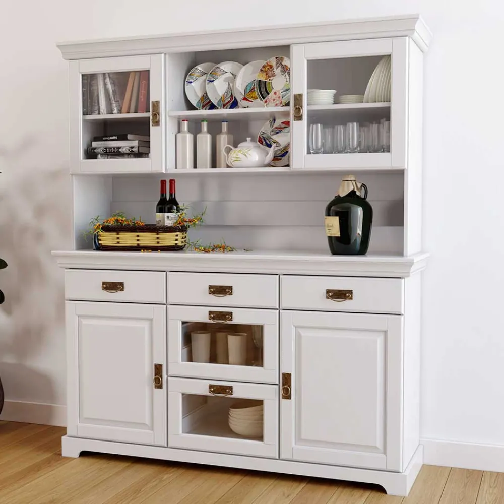 Wohnen Massivholzmöbel|Schränke*Weißes Buffet Schrank aus Kiefer massiv - Akbelev