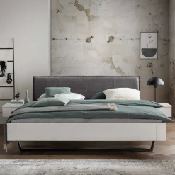 Wohnen Weißes Designbett mit Stoff-Kopfteil - Fanos