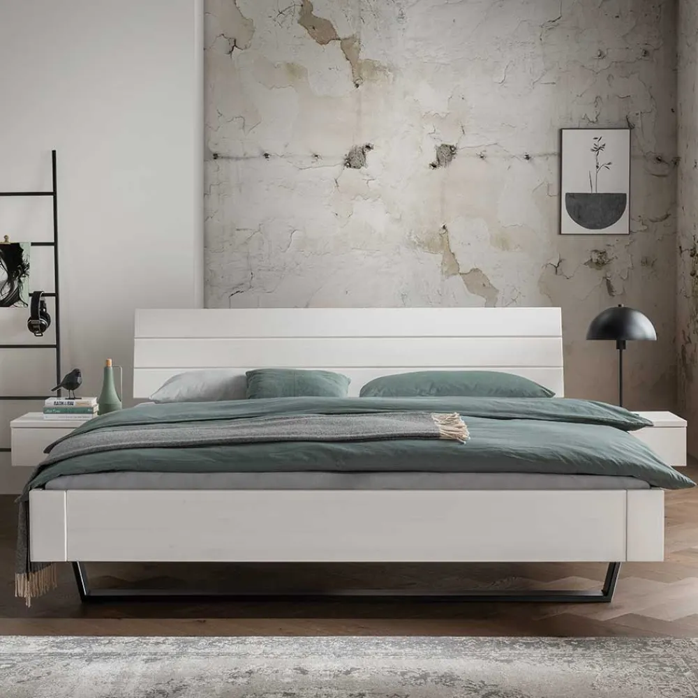 Wohnen Betten|Betten*Weißes Doppelbett aus Kiefer Massivholz - Lardias