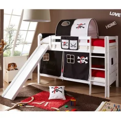 Wohnen Kinderbetten*Weißes Doppelstockbett Pirat mit Rutsche - Cosenza