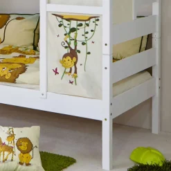 Wohnen Weiße Möbel|Kinderbetten*Weißes Hausbett aus Kiefernholz 90x200 Drois mit Tier Motiven