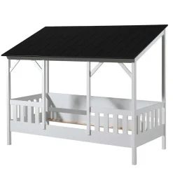 Kinder Wohnen Weißes Hausbett mit Dach in Schwarz - Gozo