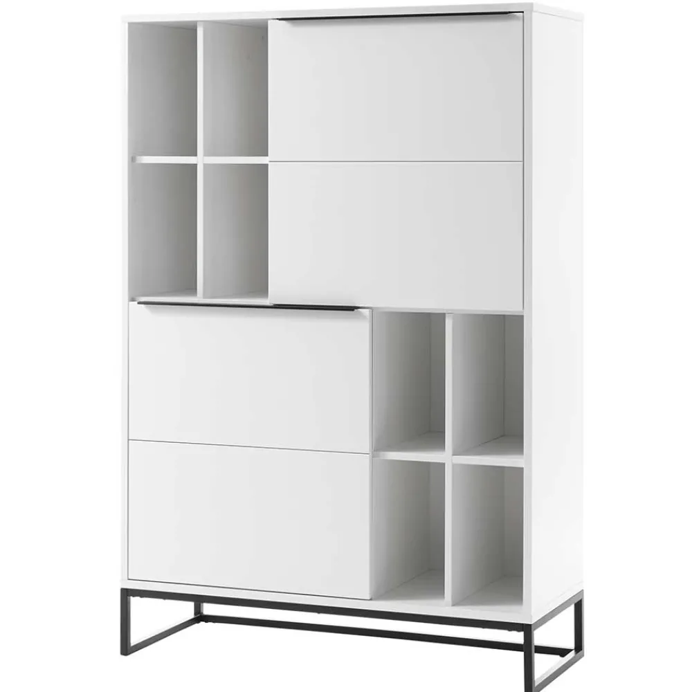 Wohnen Weißes Highboard mit 8 Fächern & 2 Türen - Enkraja