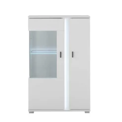 Wohnen Weißes Highboard mit Glaseinsatz und LED Beleuchtung - Tirol